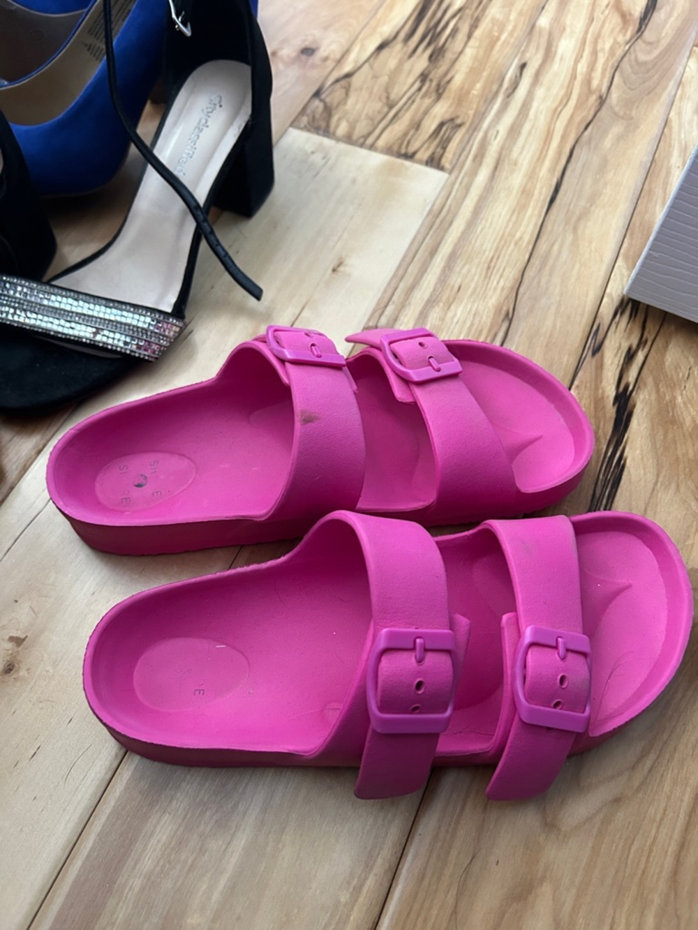Women’s Bright Pink Dual-Buckle Slide Sandals